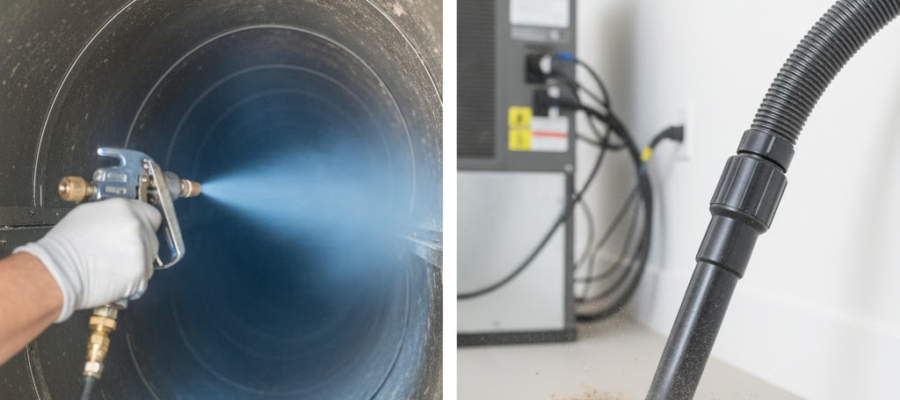 Antimicrobial treatments during duct cleaning