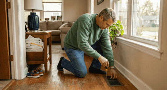 Homeowner removing vent cover to inspect air vents