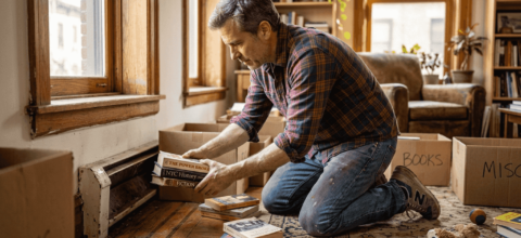 Homeowner clearing vent in sunlit apartment