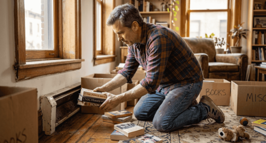 Homeowner clearing vent in sunlit apartment