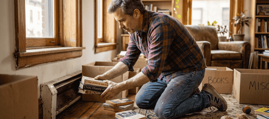 Homeowner clearing vent in sunlit apartment