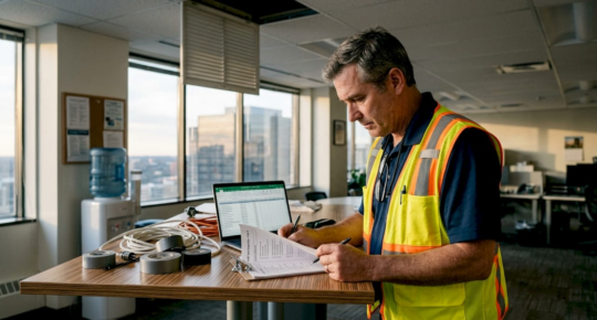 Facilities manager reviewing vent cleaning checklist