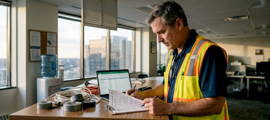 Facilities manager reviewing vent cleaning checklist