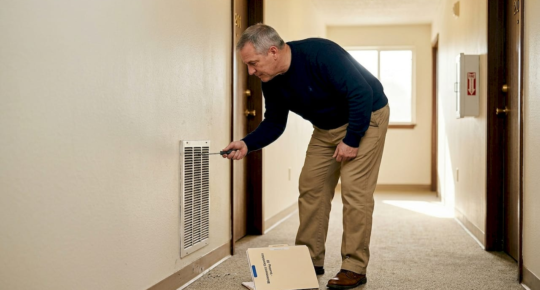 Property manager checking air vent cover