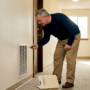 Property manager checking air vent cover