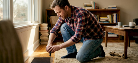Homeowner inspecting vent for duct dust