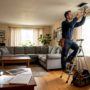 Technician inspects residential HVAC vent cover