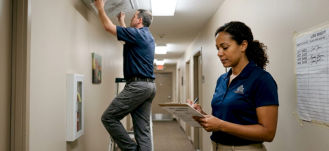 Property manager reviewing vent cleaning schedule