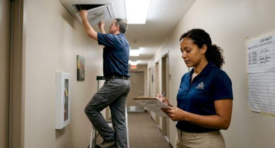 Property manager reviewing vent cleaning schedule