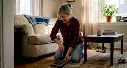 Homeowner inspects and opens floor vent