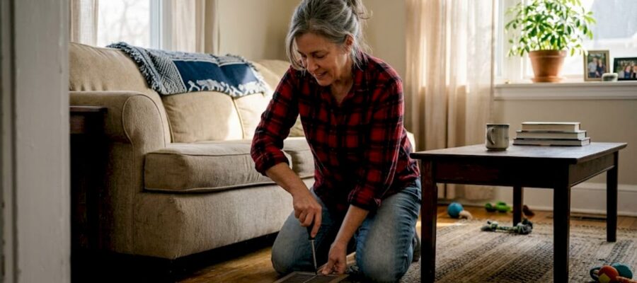 Homeowner inspects and opens floor vent