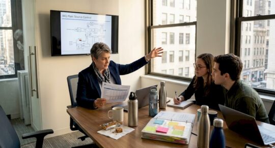 Facilities manager reviews office air quality plan