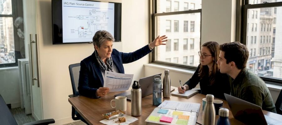 Facilities manager reviews office air quality plan