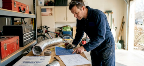 Technician reviews different residential duct types