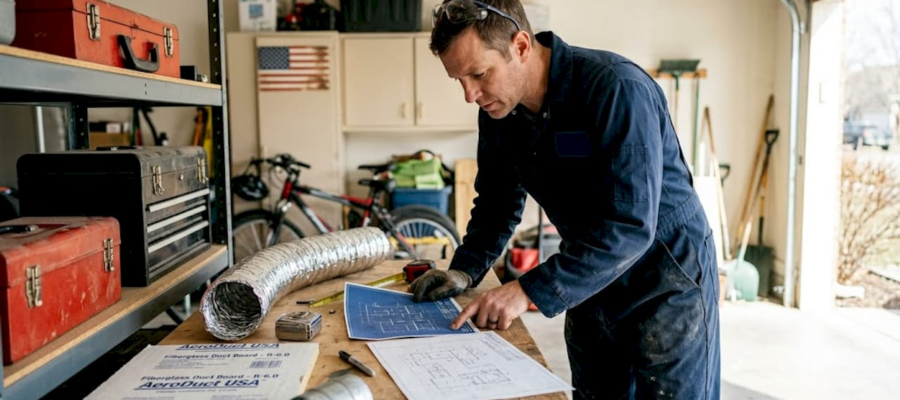 Technician reviews different residential duct types