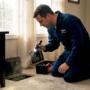 Technician inspecting home air duct