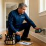 HVAC technician inspecting home air ducts
