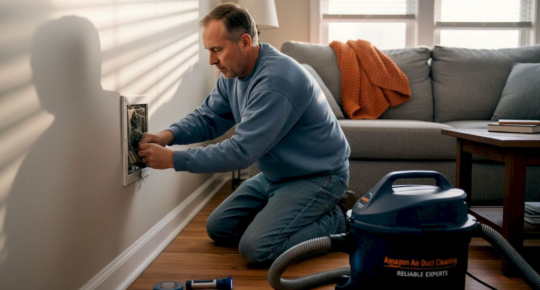 Homeowner preparing vent cleaning in living room