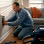 Homeowner preparing vent cleaning in living room