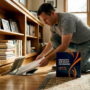 Homeowner replacing air filter near floor vent