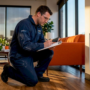 Technician inspecting commercial office air vent