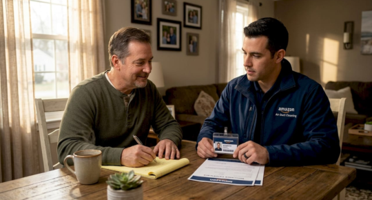 Homeowner and contractor reviewing credentials