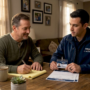 Homeowner and contractor reviewing credentials