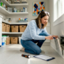 Homeowner inspecting air vent in hallway