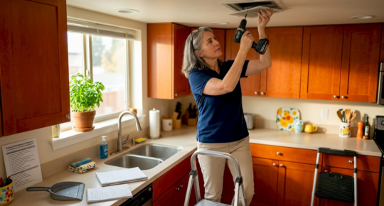 Property manager inspects kitchen vent cover