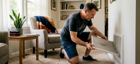 Homeowner checking HVAC air filter