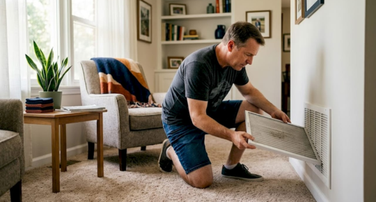 Homeowner checking HVAC air filter