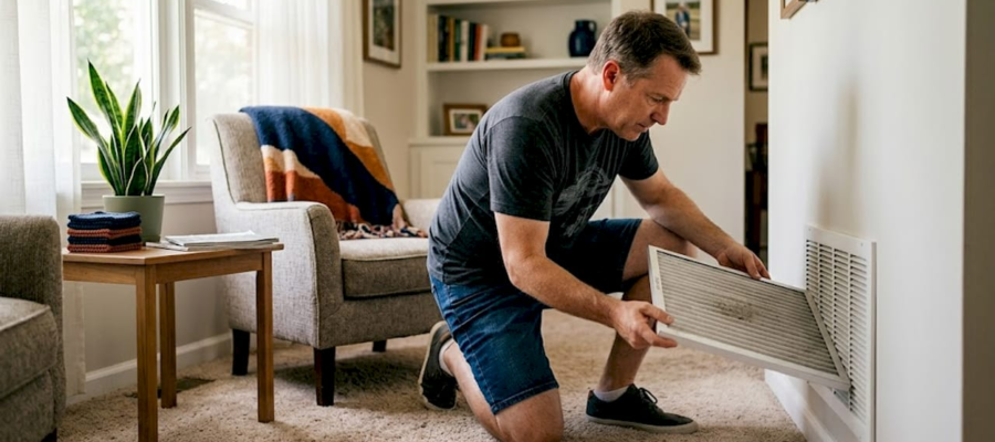 Homeowner checking HVAC air filter