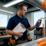 Facility manager inspecting commercial ductwork