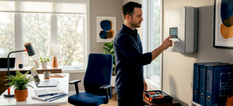 Homeowner adjusting ventilation system controls