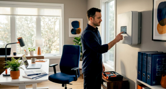 Homeowner adjusting ventilation system controls