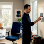 Homeowner adjusting ventilation system controls