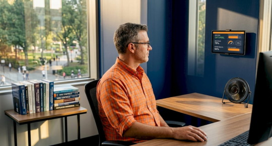 Facility manager reviewing office ventilation system