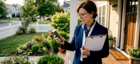 Real estate agent using indoor air quality monitor indoors
