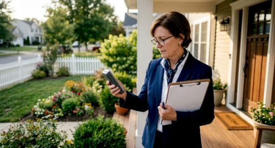 Real estate agent using indoor air quality monitor indoors