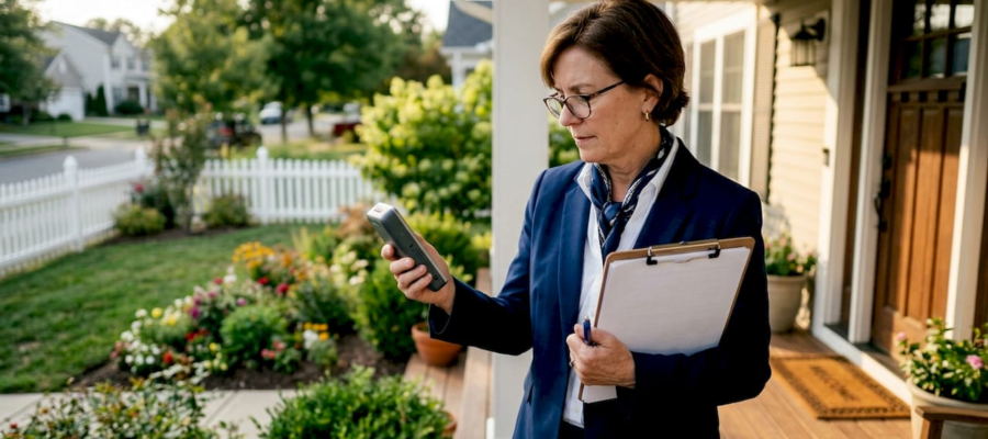 Real estate agent using indoor air quality monitor indoors