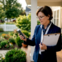 Real estate agent using indoor air quality monitor indoors