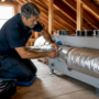 Technician installing home ventilation system