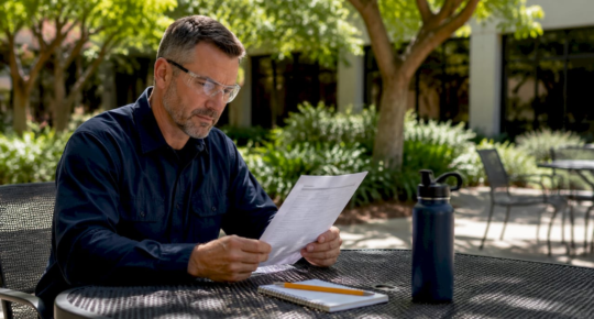 Facility manager reviewing duct cleaning cost invoice