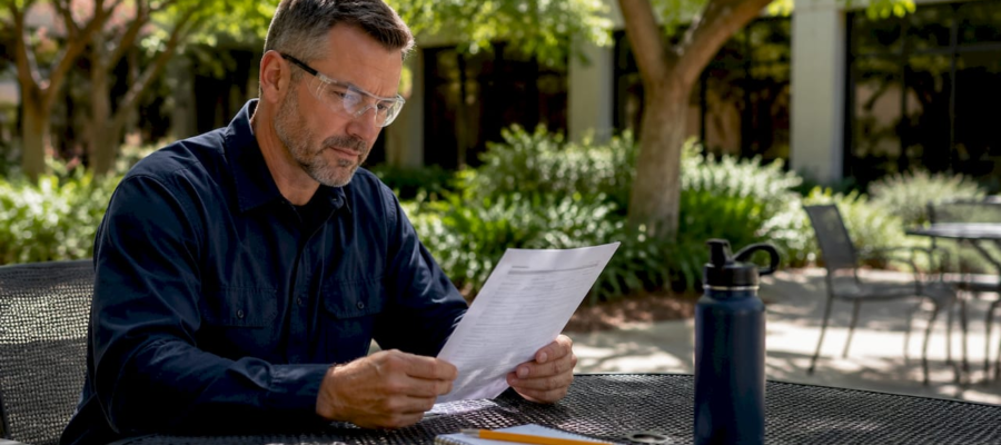 Facility manager reviewing duct cleaning cost invoice