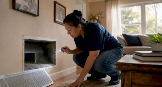Woman inspecting residential HVAC air duct