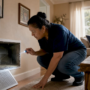 Woman inspecting residential HVAC air duct