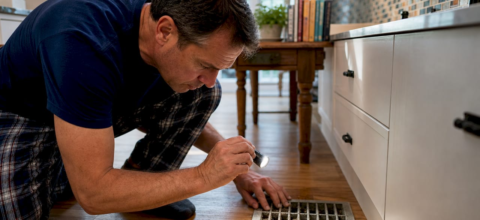 Man inspecting dust inside home air vent