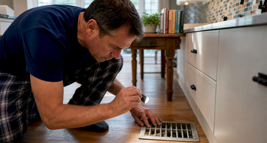 Man inspecting dust inside home air vent