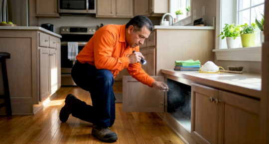Technician inspecting dusty home air duct
