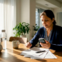 Homeowner examining air quality testing device